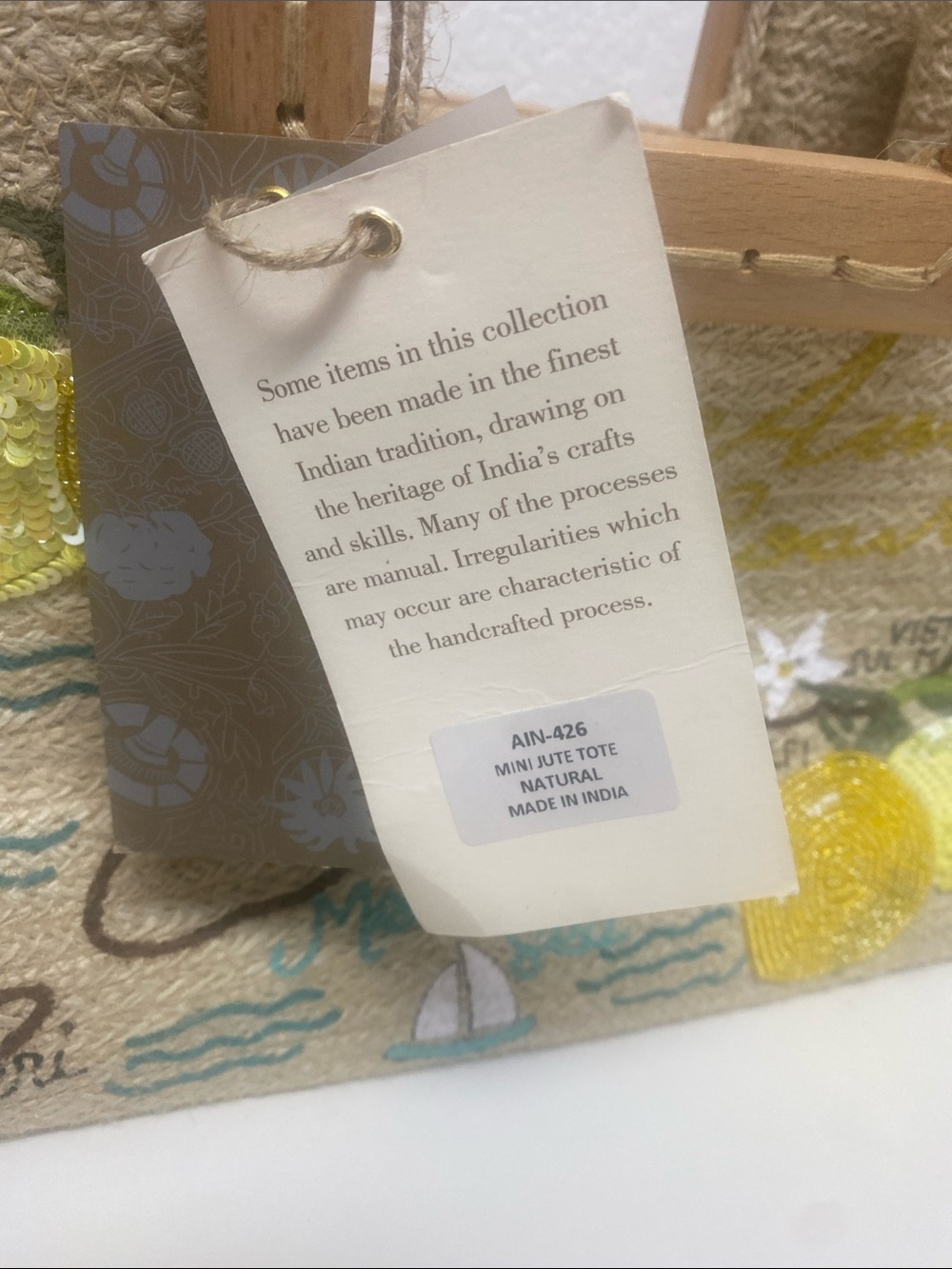 Antik Kraft Natural Straw Tote with Yellow Sequin Lemon Appliques - Picture 9 of 9